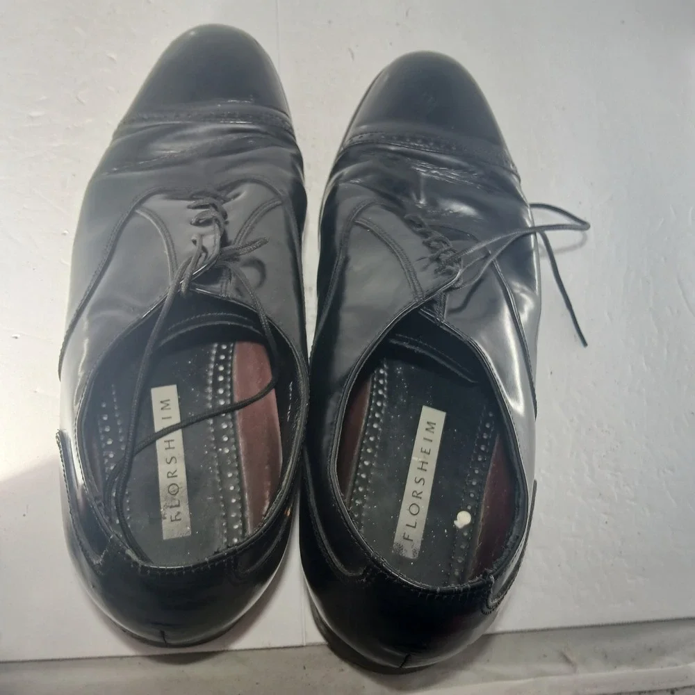 Florsheim Oxford Dress Shoes 10M Black Leather Cap Toe Brogue 20382 Formal Mens